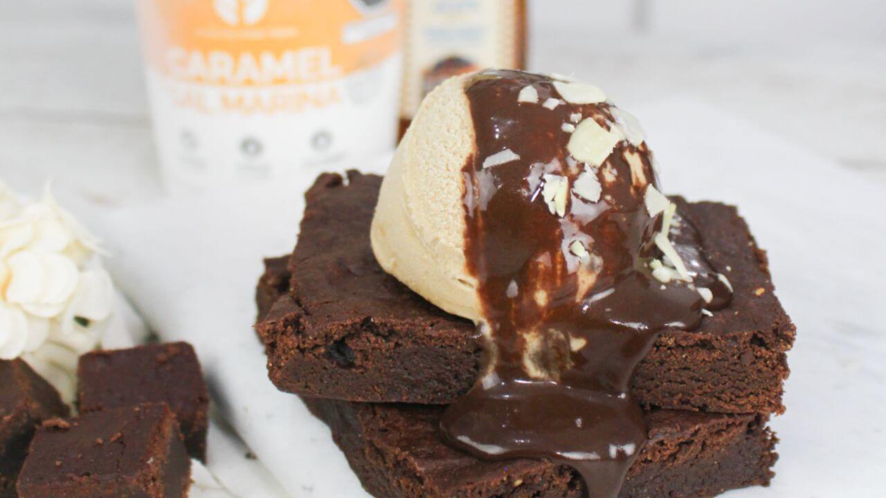 brownie con helado america organica